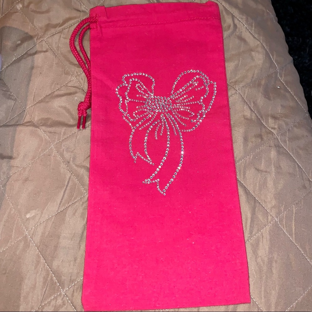 Four (4) Rhinestones Christmas Bow Wine Bags - New - Port & Company - Cotton